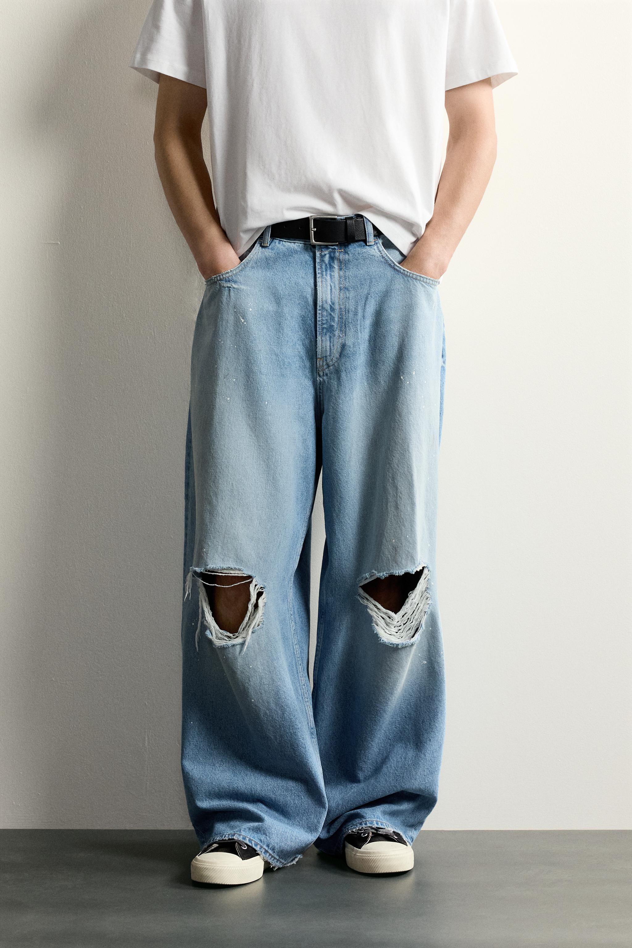 ダメージ加工バギーフィットデニムパンツ - ブルー | ZARA Japan / 日本