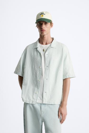 Zara COTTON - LINEN BLEND SHIRT - Light blue