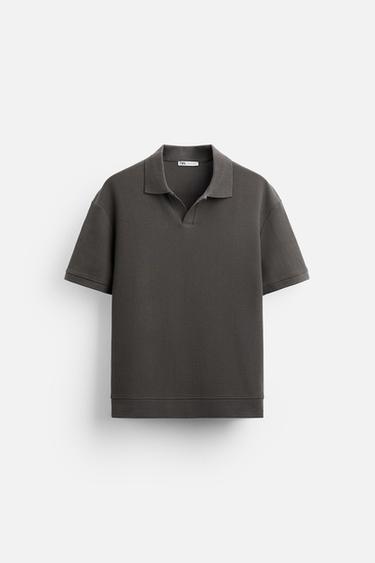 TEXTURED POLO SHIRT WITH RIBBED TRIMS - Taupe grey by Zara