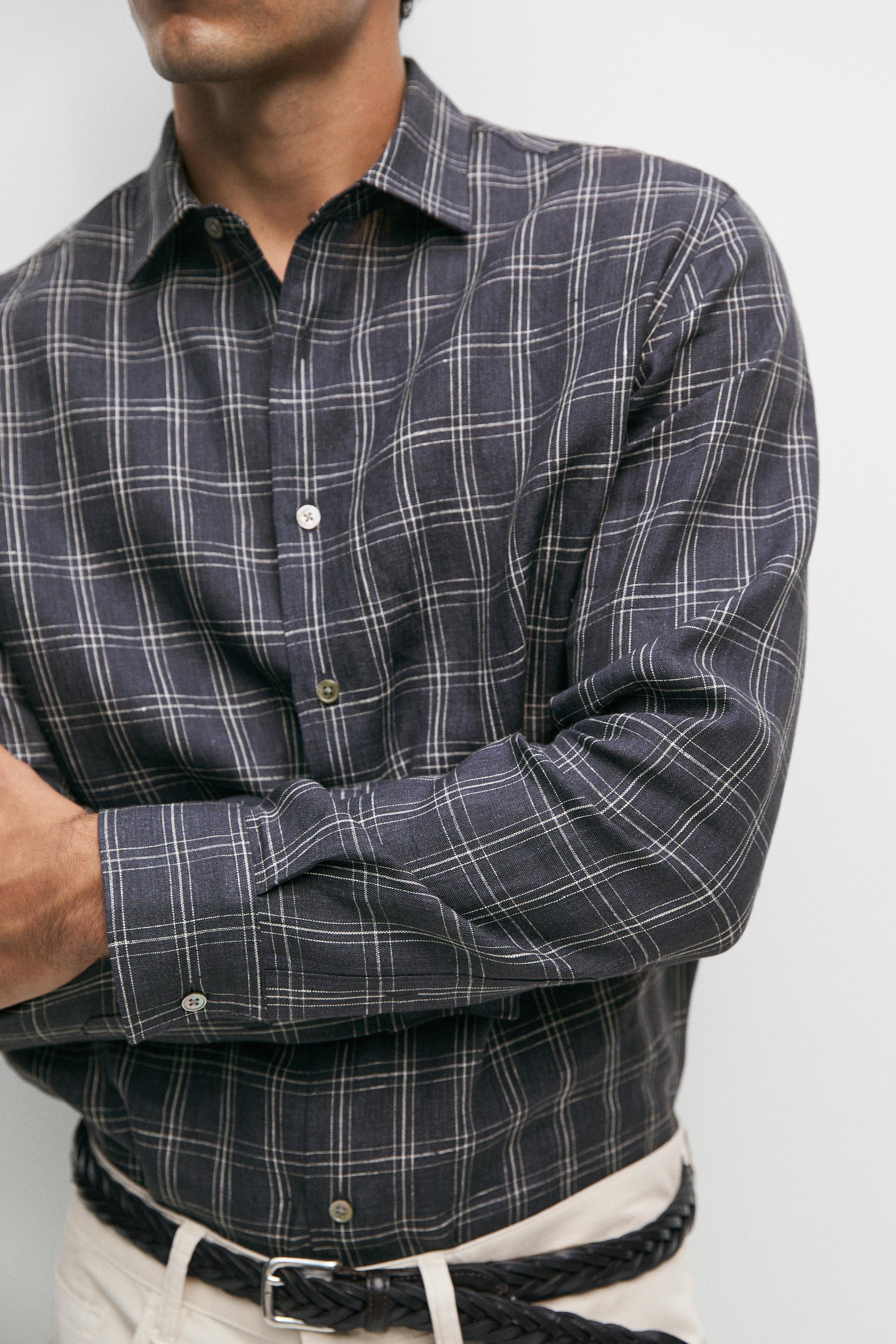 100% linen relaxed fit check shirt