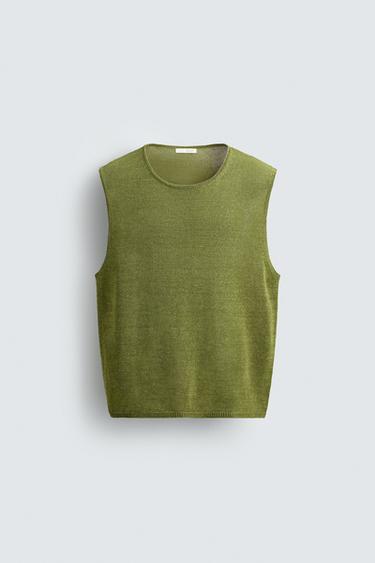 GILET EN MAILLE AVEC LIN - Vert olive de Zara - Image 6