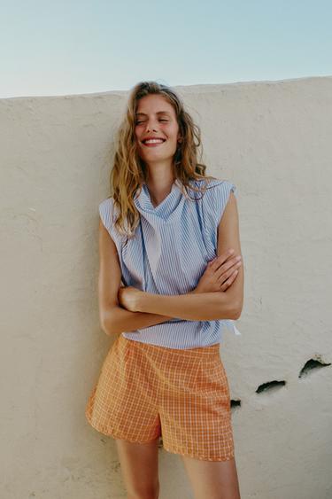 Zara PLAID SHORTS - Orange