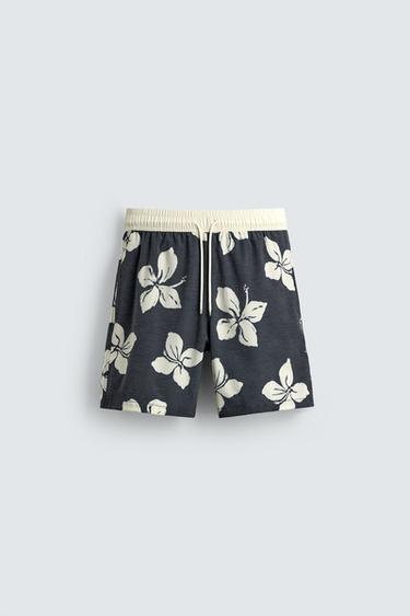 Zara LONG HIBISCUS PRINT SWIMSUIT - Navy blue