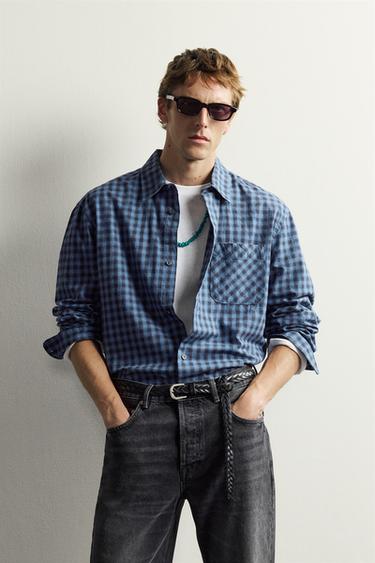 CAMISA TWILL CUADROS AARON LEVINE X ZARA - Azul de Zara