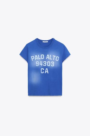 CAMISETA EFECTO LAVADO TEXTO - Azul de Zara