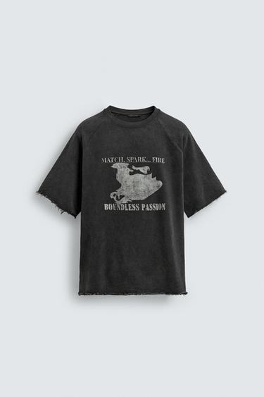 WASHED SWEATSHIRT WITH CONTRAST PRINT - Black by Zara
