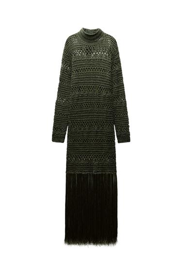 CROCHET KNIT DRESS WITH FRINGING