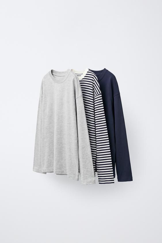 3ER-PACK T-SHIRTS EINFARBIG UND GESTREIFT - Blau / Grau von Zara - Bild 0