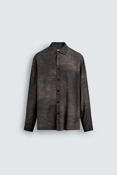 ÁO SƠ MI VẢI RŨ HỌA TIẾT HIỆU ỨNG WASH - Màu xám từ Zara