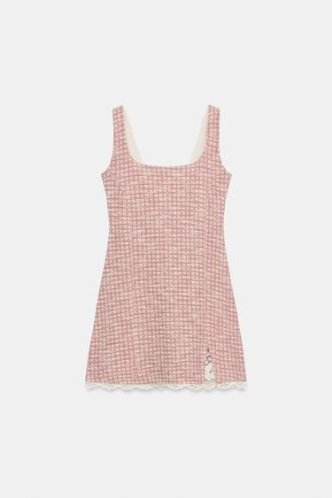 SHORT TEXTURED DRESS - Pink / White by Zara - Image 6