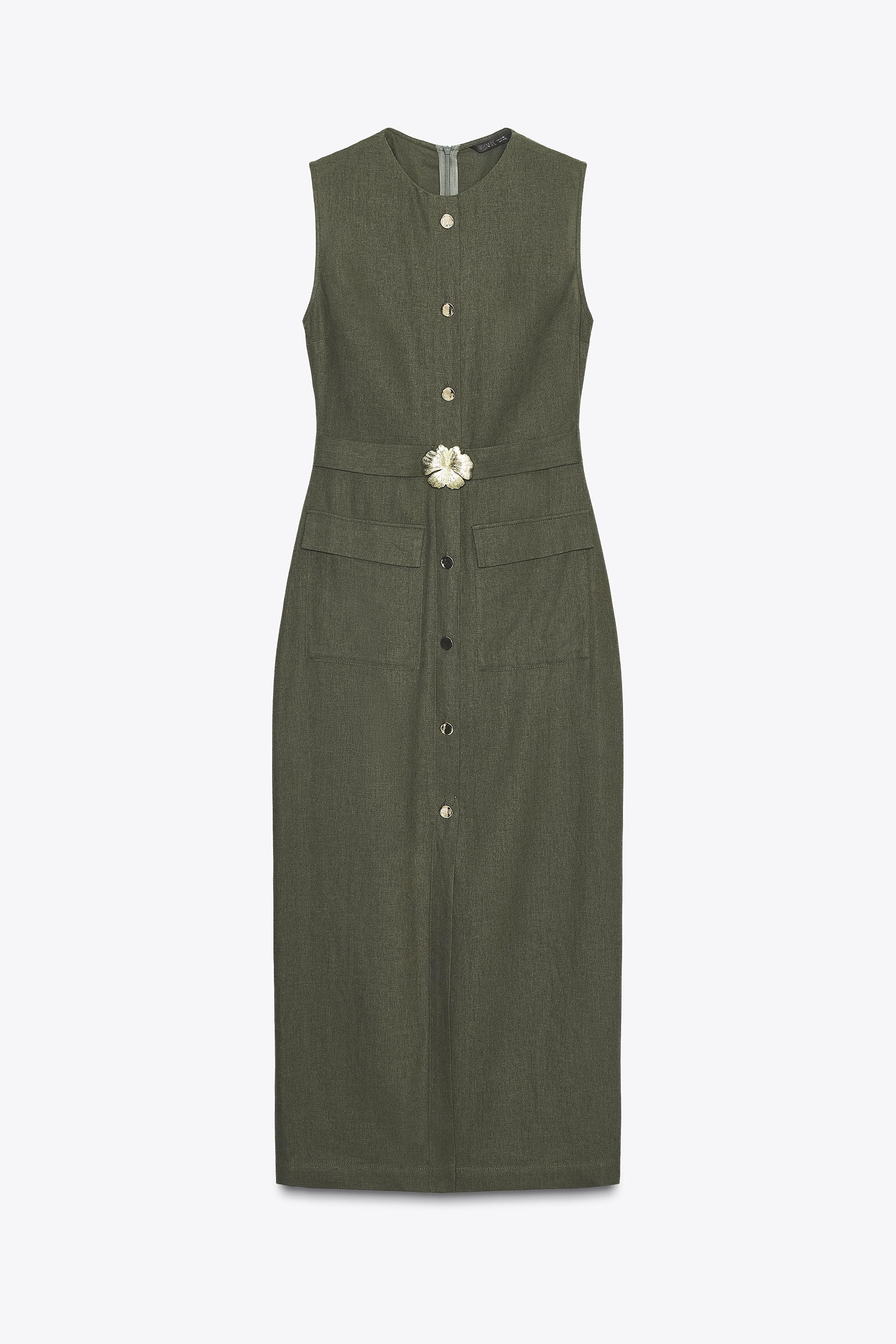 ZARA【NEW】LINEN BLEND MIDI DRESS WITH BELT ZARA WOMAN SS23 LINEN BLEND MIDI DRESS DARK ORANGE 4786/293