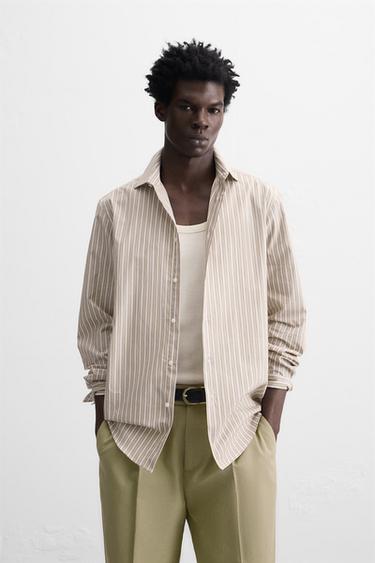 Zara STRIPED SHIRT - Brown / Ecru