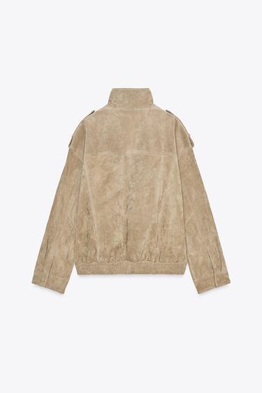 SUEDE LEATHER JACKET - Brown / Taupe by Zara - Image 1