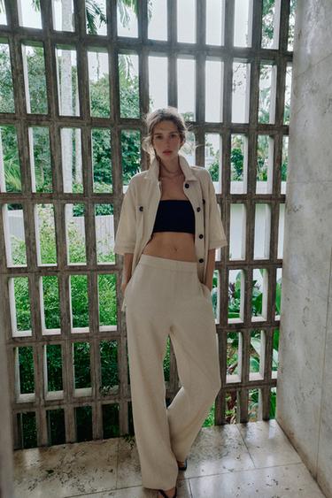 PANTALONI SAFARI CON LINO - Beige chiaro di Zara - Immagine 0