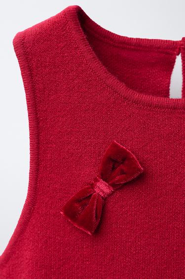 ROBE EN MAILLE AVEC NŒUDS EN VELOURS - Rouge de Zara - Image 2