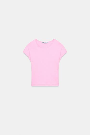 CAMISETA CROP MANGA CORTA - Rosa medio de Zara