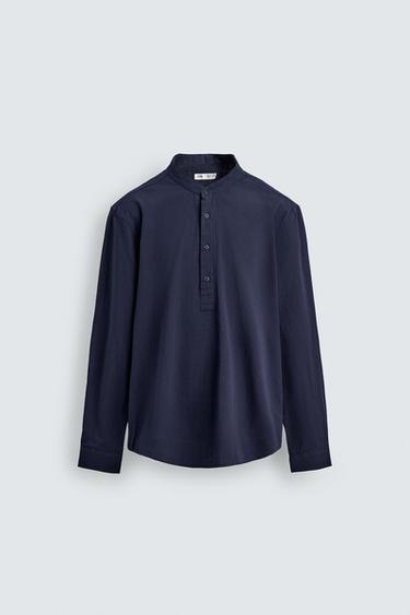 CAMISA POLO EFECTO ARRUGADO - Azul de Zara