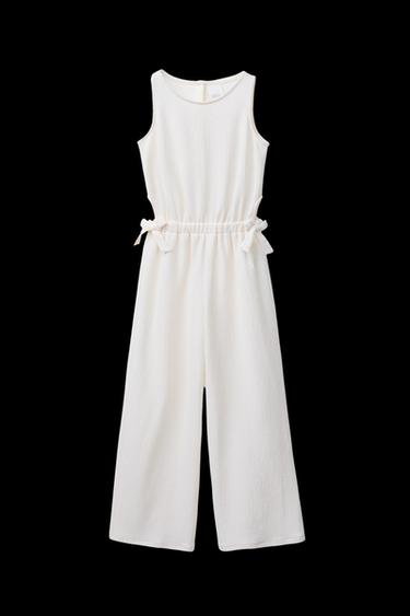 TEXTURED CUT-OUT JUMPSUIT WITH BOW DETAIL - Ecru by Zara - Image 0