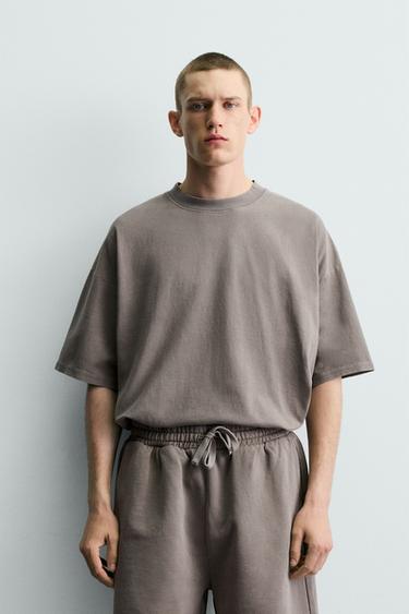 BASIC T-SHIRT MET BLEEKWASSING - Grijs van Zara