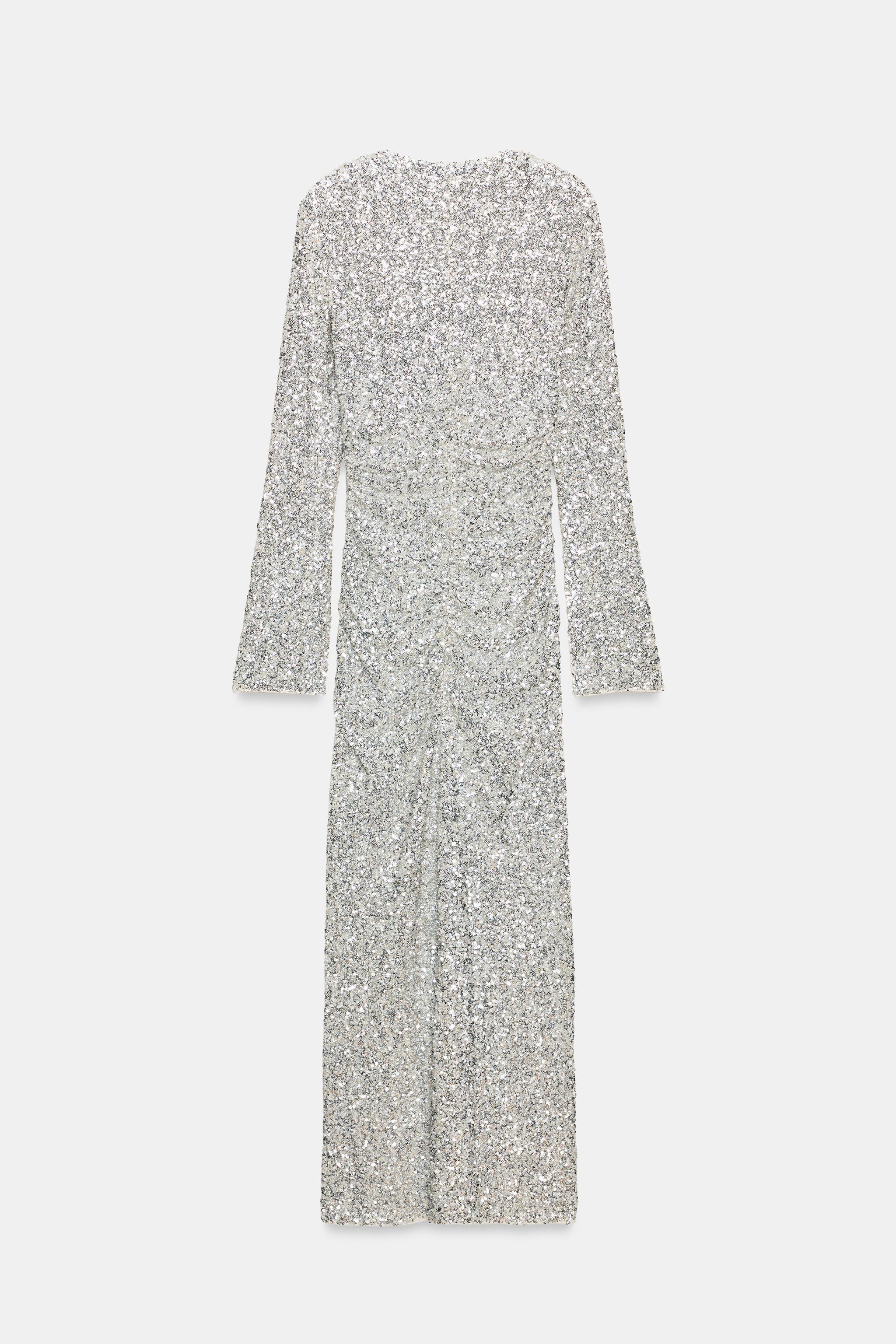 ZW COLLECTION SEQUINNED DRAPED DRESS - Silver | ZARA Turkey