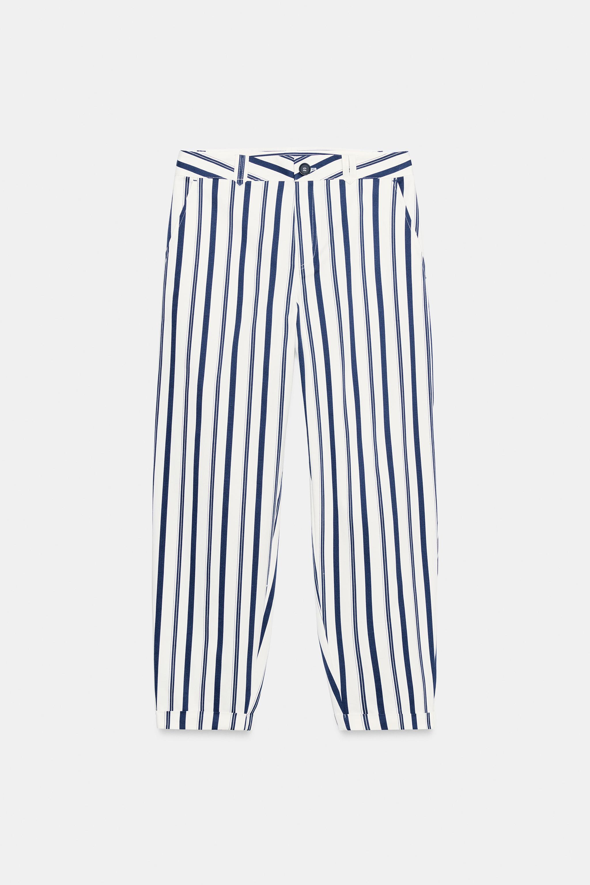 STRIPED CHINO PANTS - Ecru / Navy | ZARA United States
