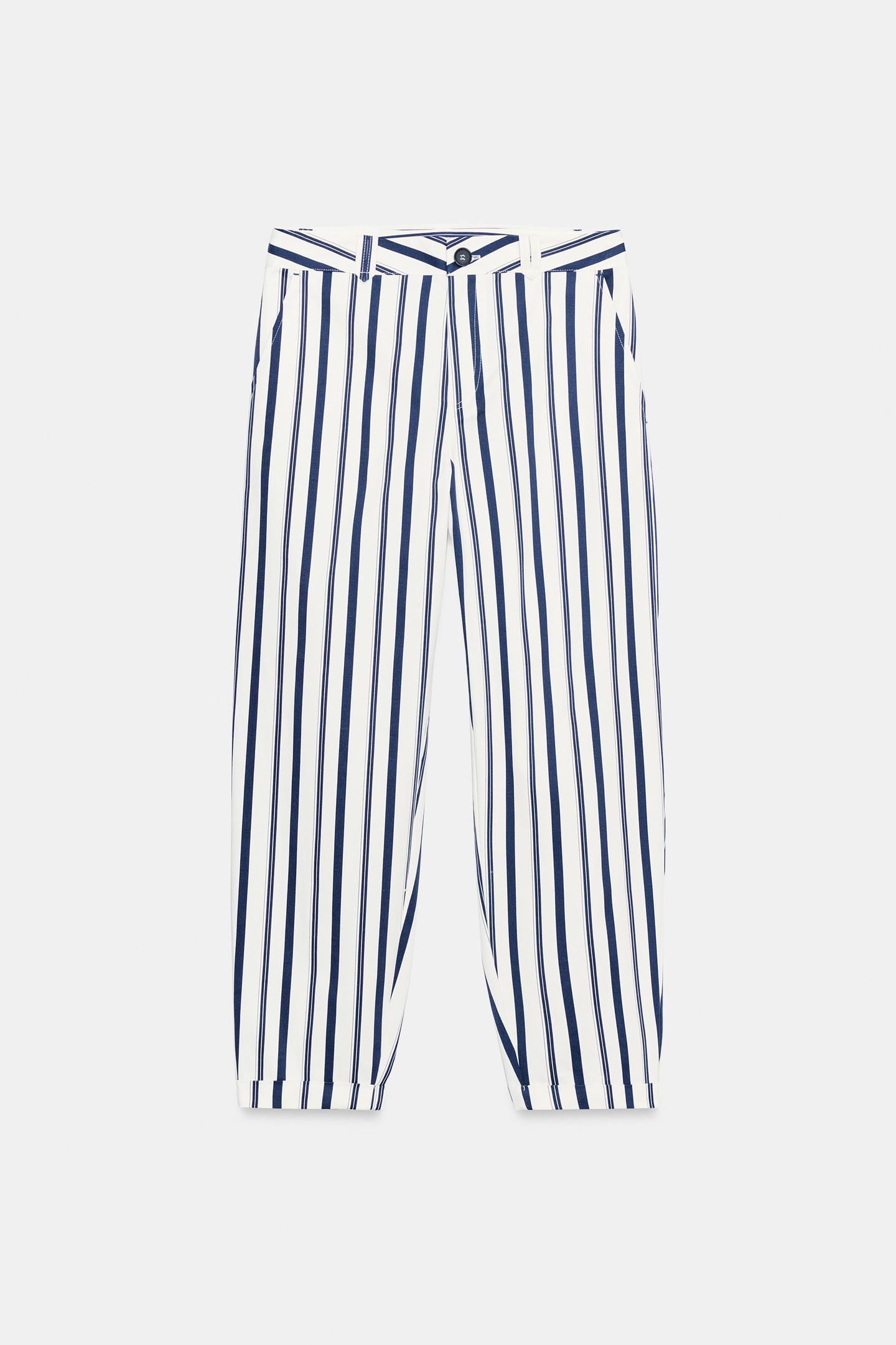 Женские брюки Zara Striped Chino, цвет: Экрю / Тёмно-синий — фото 6