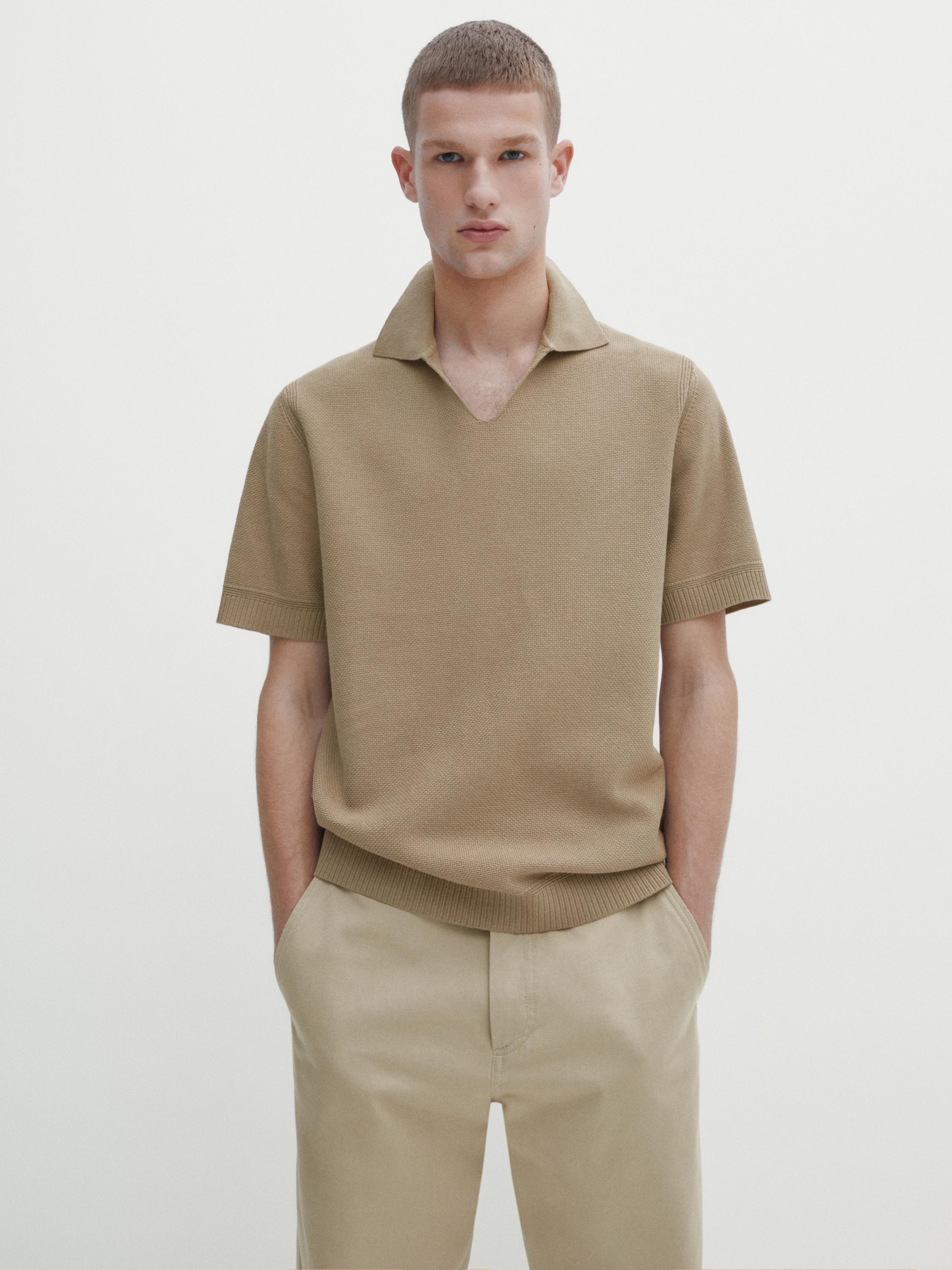 Knit polo sweater with short sleeves - Stone | ZARA United States