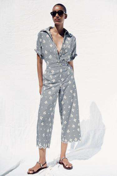 GINGHAM CULOTTES WITH EMBROIDERY - Black / White by Zara