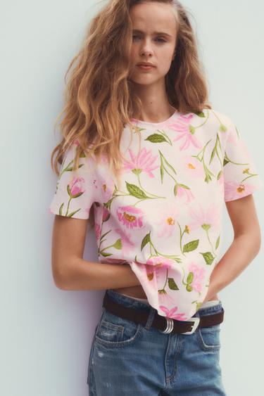 Zara PRINTED T-SHIRT - Pink