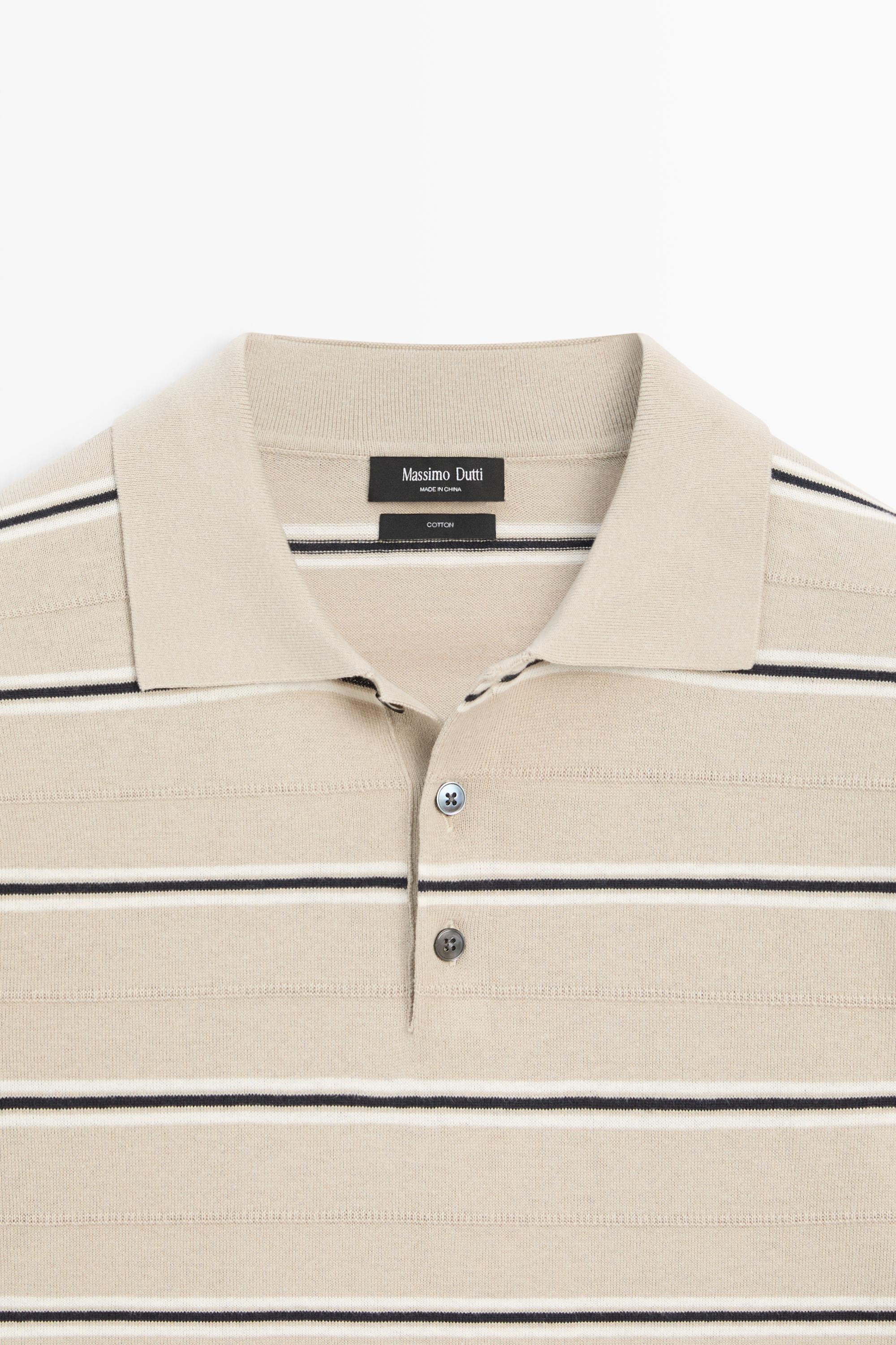 100% Cotton Striped Knit Polo Shirt