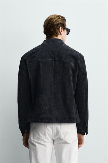 REGULAR FIT SUEDE LEATHER JACKET - Navy blue by Zara - Image 2