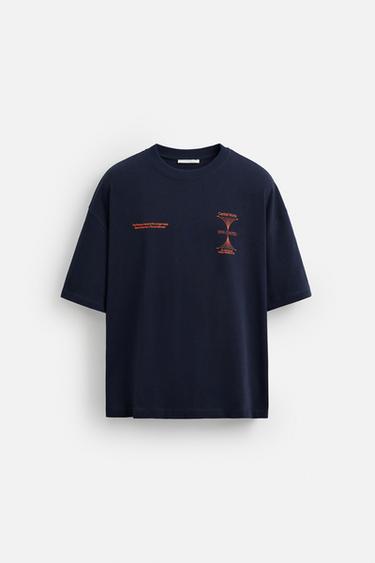 T-SHIRT WITH CONTRAST PRINTS - Navy blue by Zara - Image 0