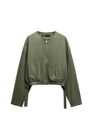 SHORT LINEN BLEND BOMBER JACKET