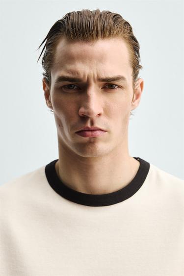 BASIC RIBBED CONTRAST T-SHIRT - Oyster-white by Zara - Image 4
