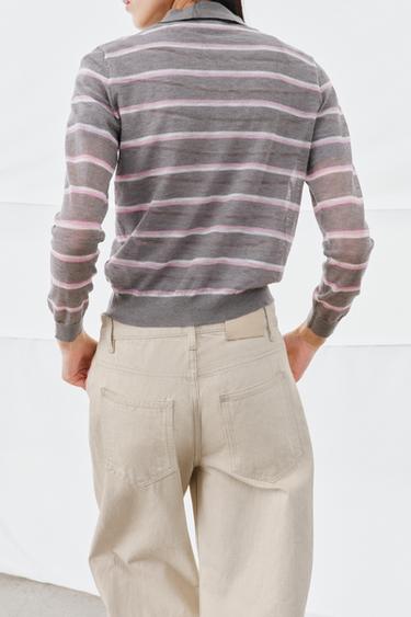 FINE-KNIT WOOL BLEND STRIPED POLO SHIRT - Grey by Zara - Image 2