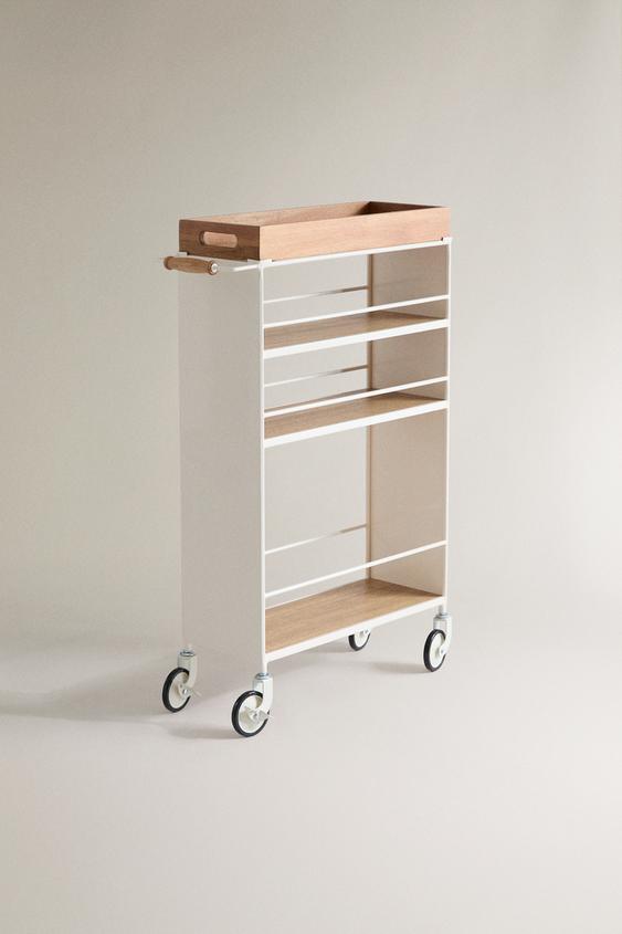 Zaras FÖRVARINGSVAGN I METALL OCH TRÄ - Ljust beige - Bild 0