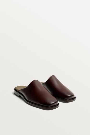 LEATHER CLOGS - Burgundy Red by Zara
