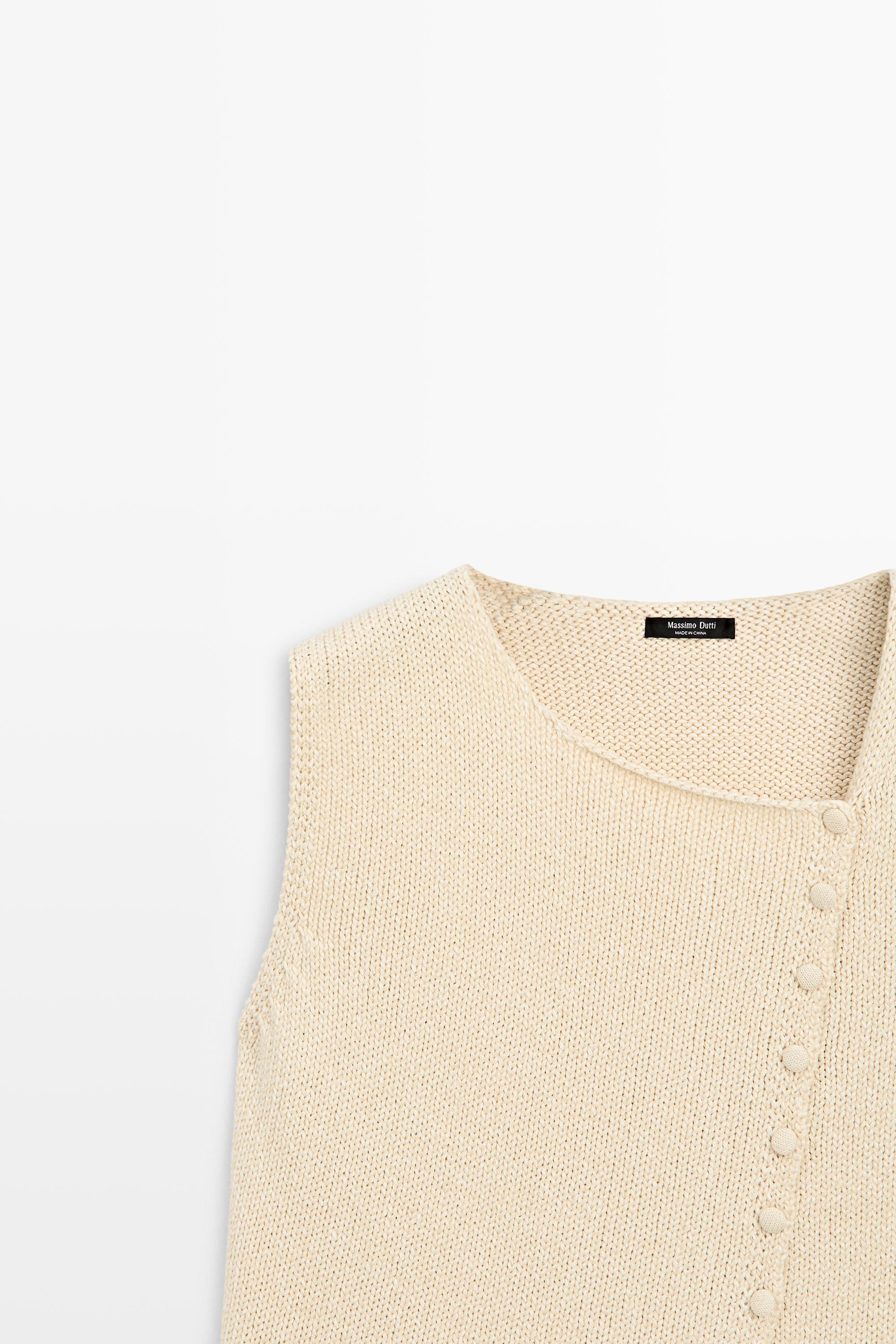 Cotton blend knit top with button detail - Ecru | ZARA Canada