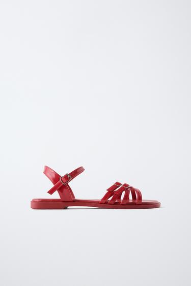 PATENT STRAPPY SANDALS - Red by Zara