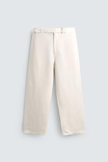QUẦN VISCOSE - LINEN ỐNG SUÔNG KÈM THẮT LƯNG - Kem từ Zara