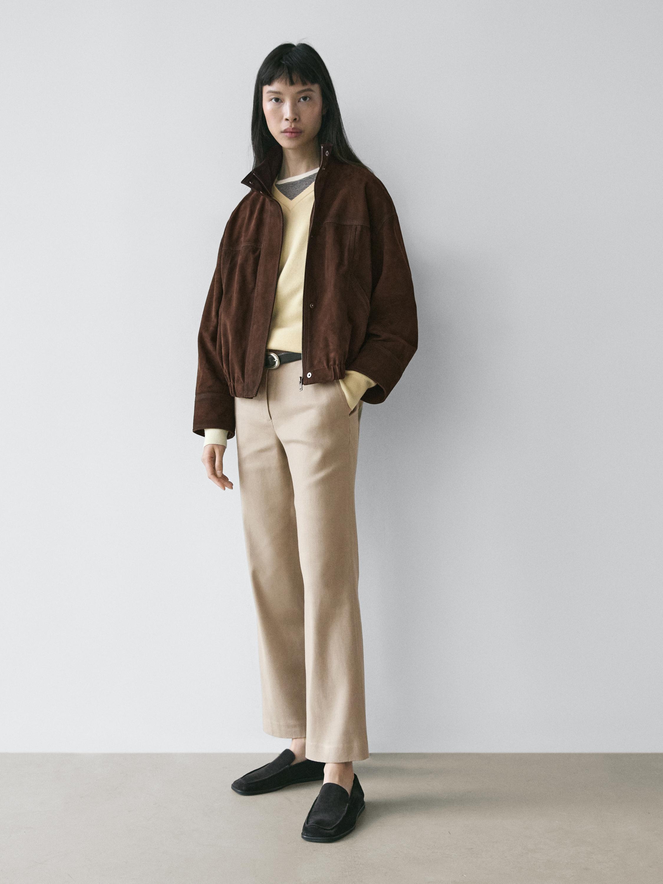 Straight-leg linen blend trousers