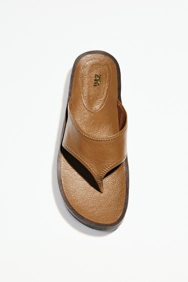 Zara MEKANE KOŽNE SANDALE S PLATFORMOM – Smeđa