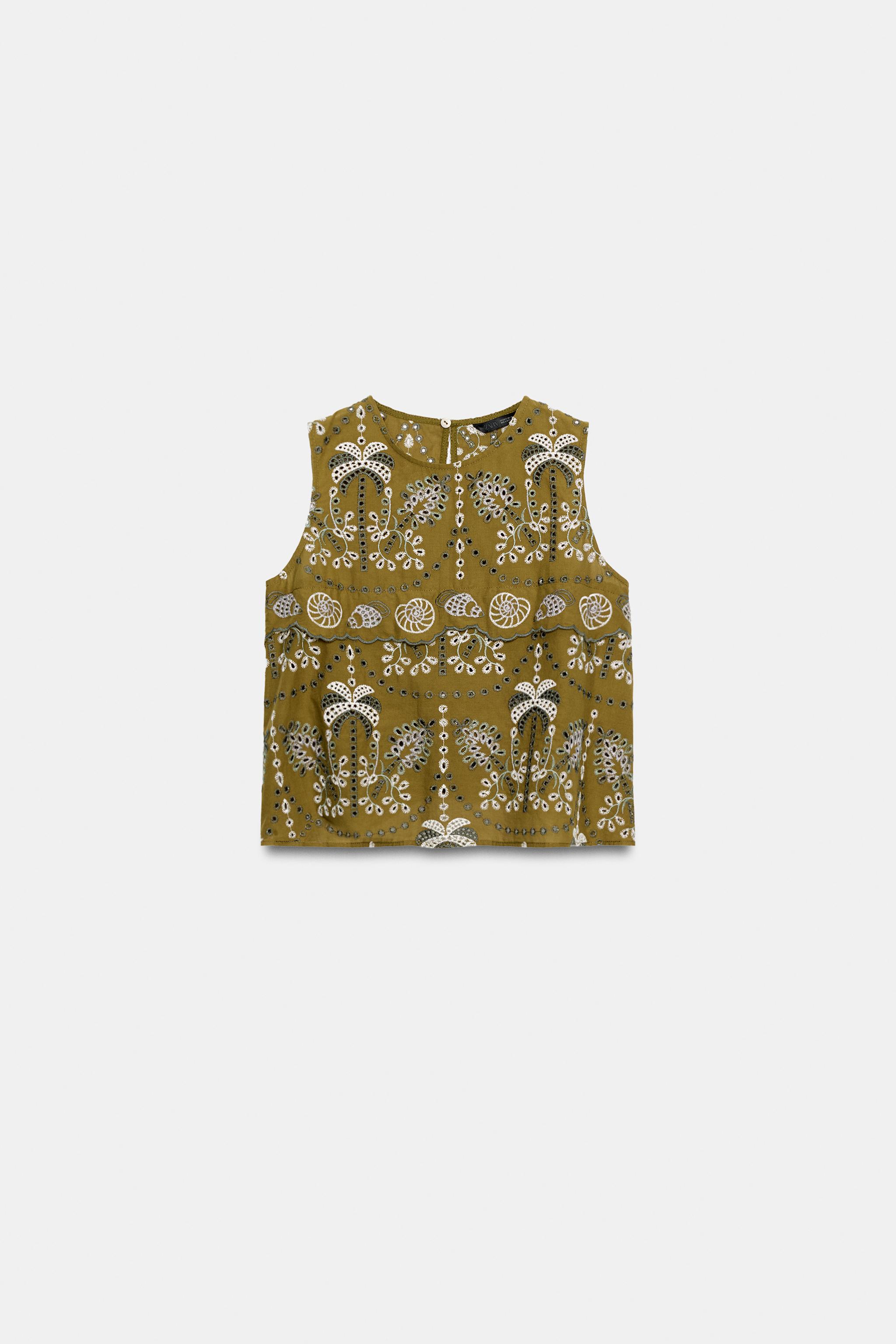 Женские рубашки Zara EYELET EMBROIDERED TOP — фото 7