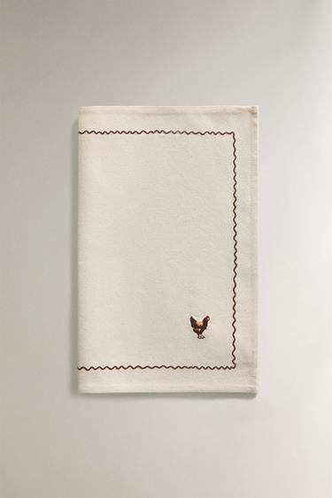 COTTON PLACEMAT WITH HEM EMBROIDERY - Brown by Zara - Image 1