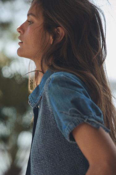 CHEMISE EN DENIM NID D'ABEILLE - Indigo de Zara - Image 2