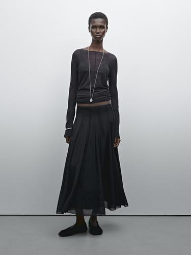 Zara Long flounce godet skirt - Black