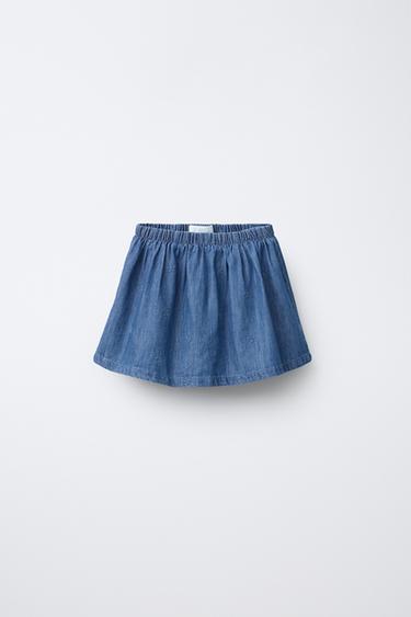 Zara EMBROIDERED FLOWER DENIM SKORT - Blue