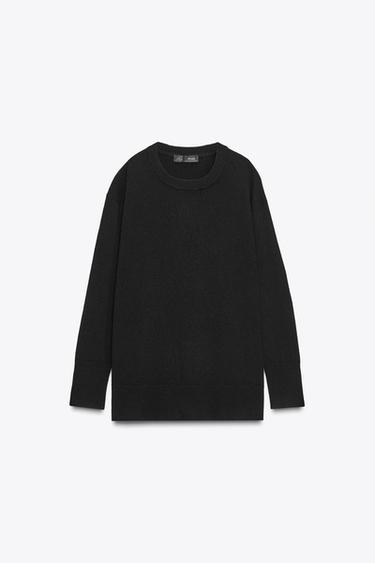 OVERSIZED 100% WOOL KNIT SWEATER - Black by Zara - Image 6
