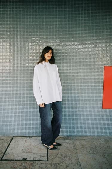 POPLIN SHIRT WITH POCKET - White by Zara - Image 4