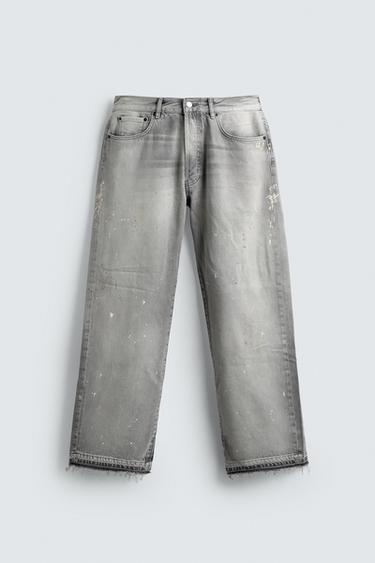 JEANS RELAXED FIT COM SALPICOS - Cinzento da Zara